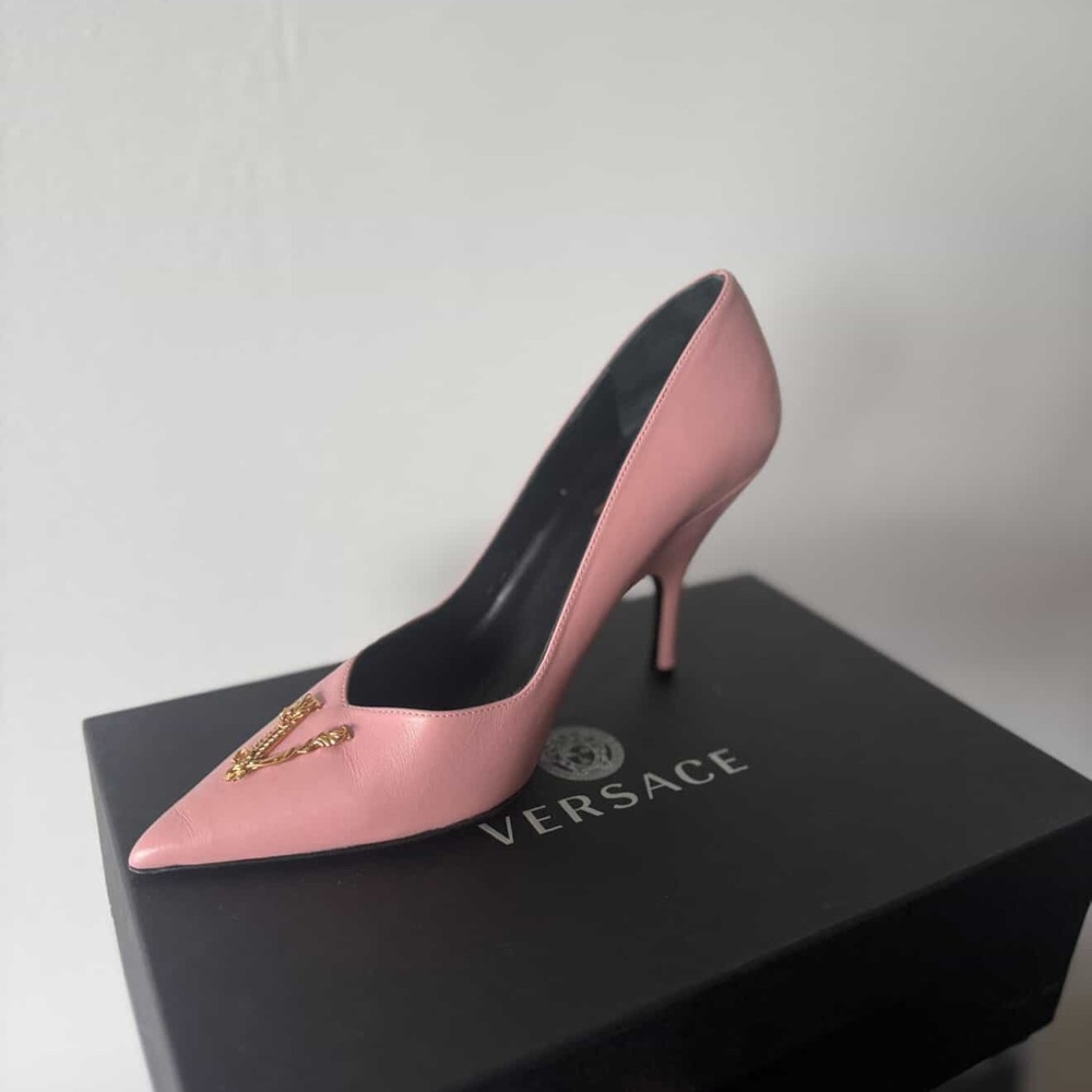 Versace Blush Pink Heels with Gold Accent